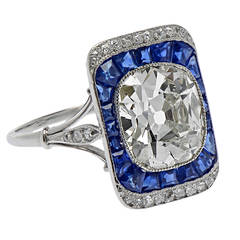French Edwardian Cushion Cut Sapphire Diamond Platinum Engagement Ring