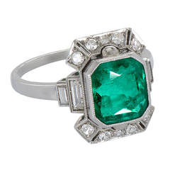 Art Deco Colombian Emerald Diamond platinum Ring