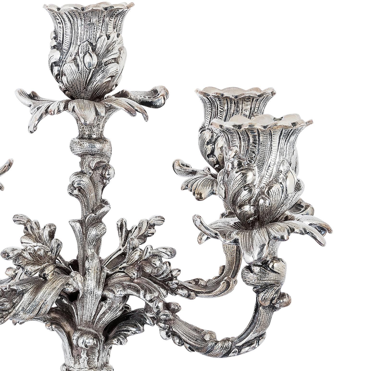Buccellati Pair of Silver Five Light Candelabra In Excellent Condition In London, GB