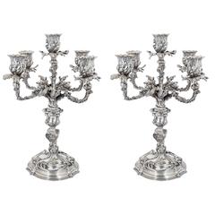 Buccellati Pair of Silver Five Light Candelabra
