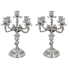 Buccellati Pair of Silver Five Light Candelabra