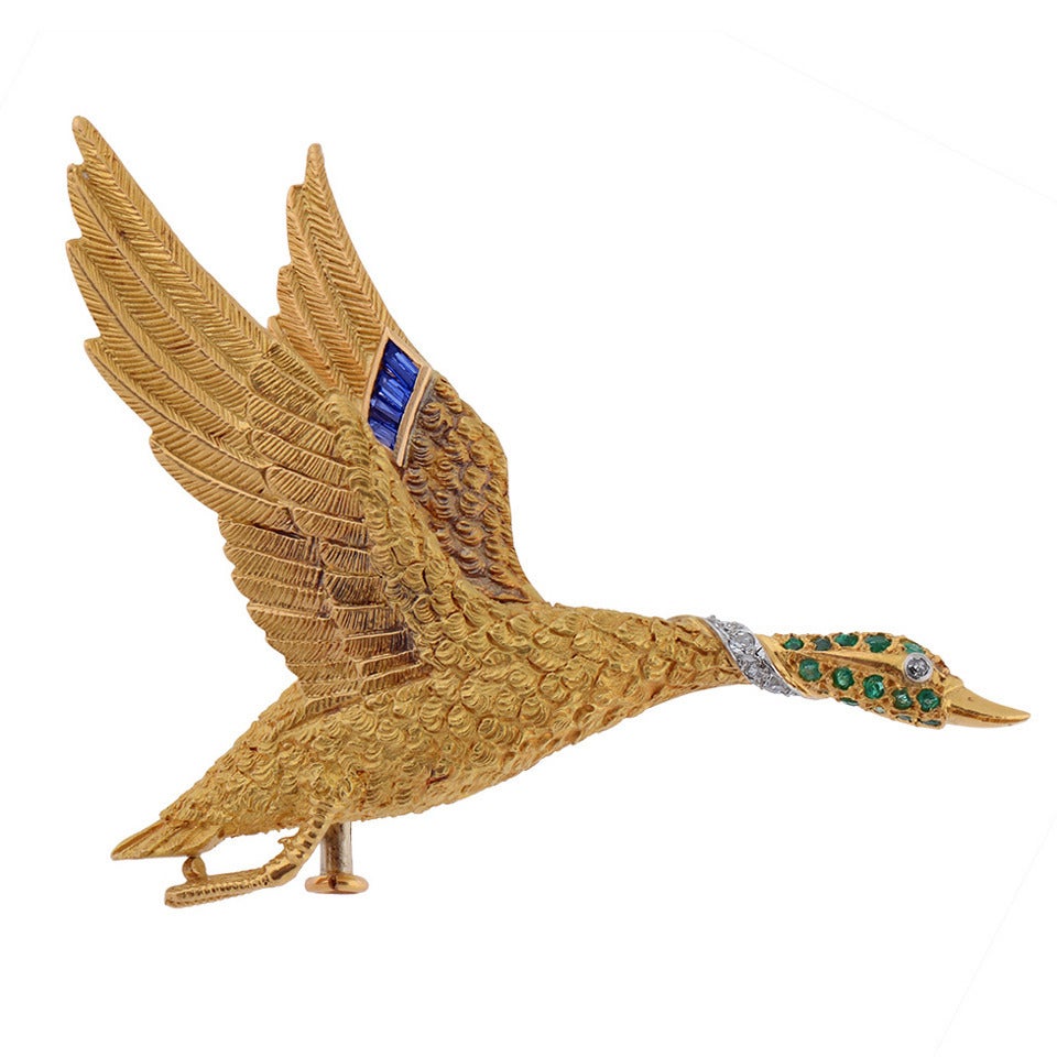 Hermes Gem-Set Two-Colour Gold Bird Brooch