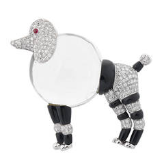 Onyx Rock Crystal Diamond Platinum Poodle Clip