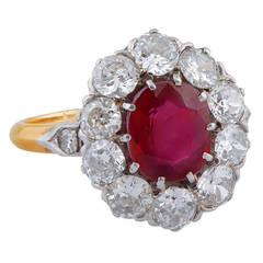 A Fine Burmese Ruby Diamond Gold Platinum Cluster Ring