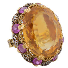 Vintage Buccellati Two-Colour Citrine Pink Sapphire Gold Cocktail Ring
