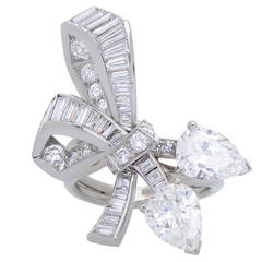 1950s Fine Diamond Platinum Ribbon Bow Ring
