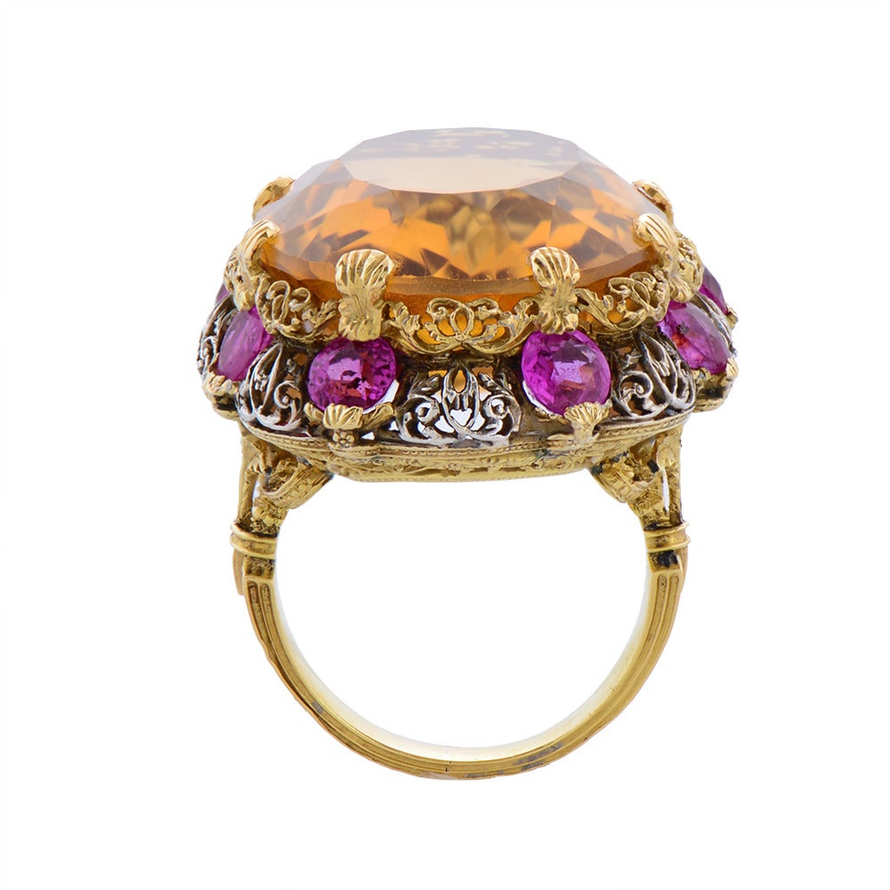 Buccellati Two-Colour Citrine Pink Sapphire Gold Cocktail Ring In Good Condition In London, GB