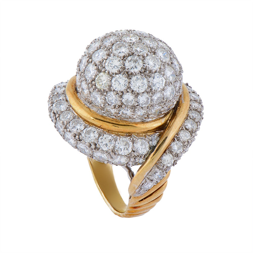 A Diamond Gold Retro Cocktail Ring In Good Condition In London, GB