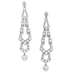 Diamond Platinum Geometric Pendant Earrings
