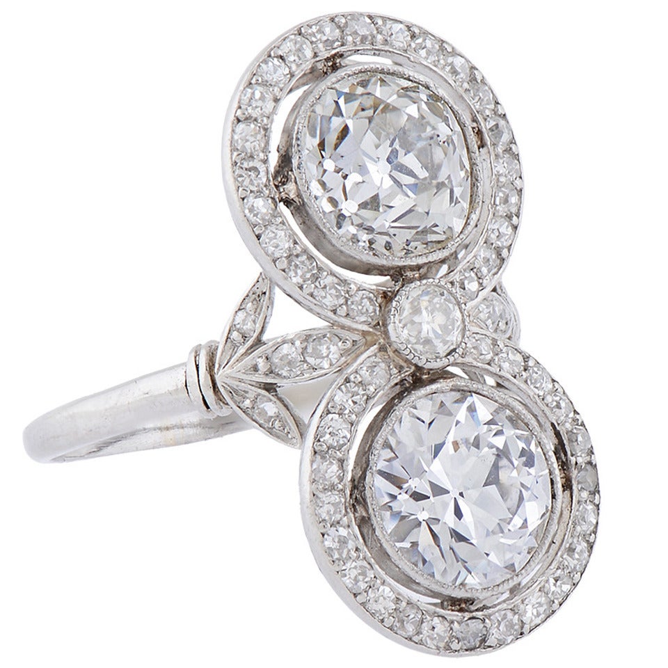 French Toi et Moi Diamond Platinum Two Stone Ring