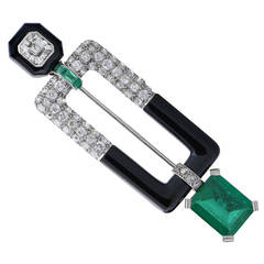 Superb Cartier Art Deco Emerald Onyx Diamond  Pin