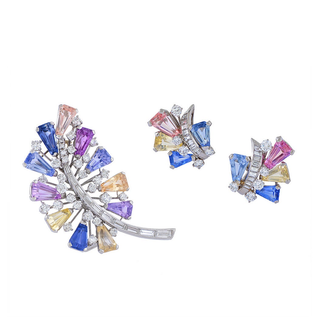 Oscar Heyman & Brothers Sapphire Diamond Platinum Demi-Parure For Sale