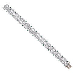 1930s Emerald Diamond Platinum Link Bracelet 8