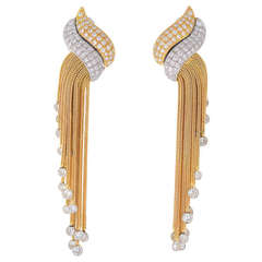 Pair Of Diamond Gold Platinum Drop Earrings 1