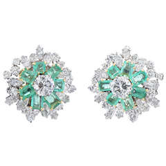French Emerald and Diamond Spray Clip-On Earrings 9