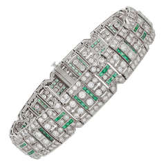 Art Deco Emerald Diamond Platinum Bracelet 7
