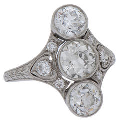 Edwardian Three-Stone Diamond and Platinum Dinner Ring