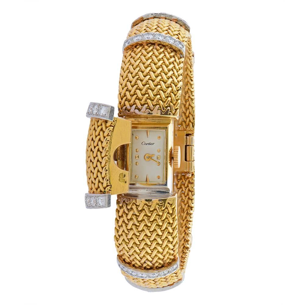 Cartier Lady's Yellow Gold Diamond bracelet wristwatch In Good Condition In London, GB