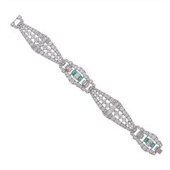 Emerald Diamond Platinum Link Bracelet