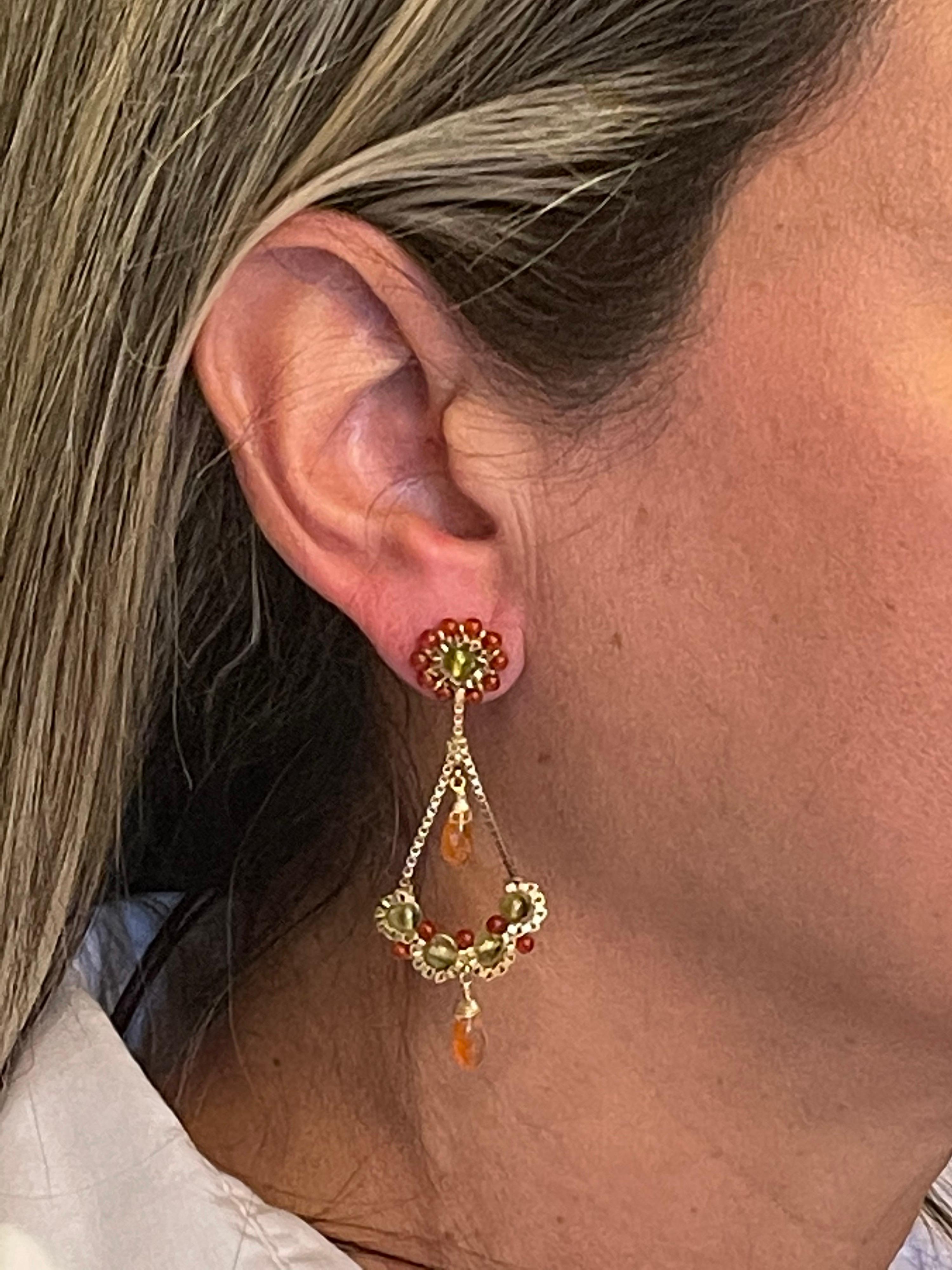 Women's 14 Karat Yellow Gold Multi-Gemstone Dangle Earrings