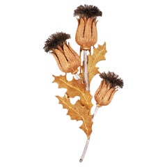 Federico Buccellati 18K Gold Thistle Brooch, Mid-20th Century Design