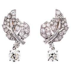 Art Deco Platinum Diamond Drop Earrings, Circa 1930, 4.9ct Total