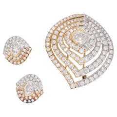 Bvlgari 18K Gold Diamond Brooch and Earring Set, Circa 1970, 11.8 ct