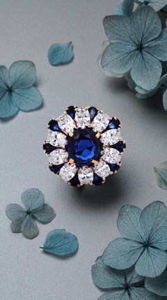 Oscar Heyman, Platinum 18K Gold Sapphire Diamond Ring, AGL