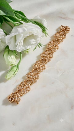 Van Cleef & Arpels 18K Gold Diamond Floral Link Bracelet, 20th Century