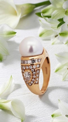 Bvlgari-Ring aus 18-karätigem Gelbgold mit Perle und Diamanten, Mitte des 20. Jahrhunderts, 1,25 Karat