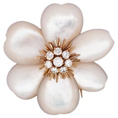 Van Cleef & Arpels, 18K Gold Mother-of-Pearl Diamond Flower Brooch