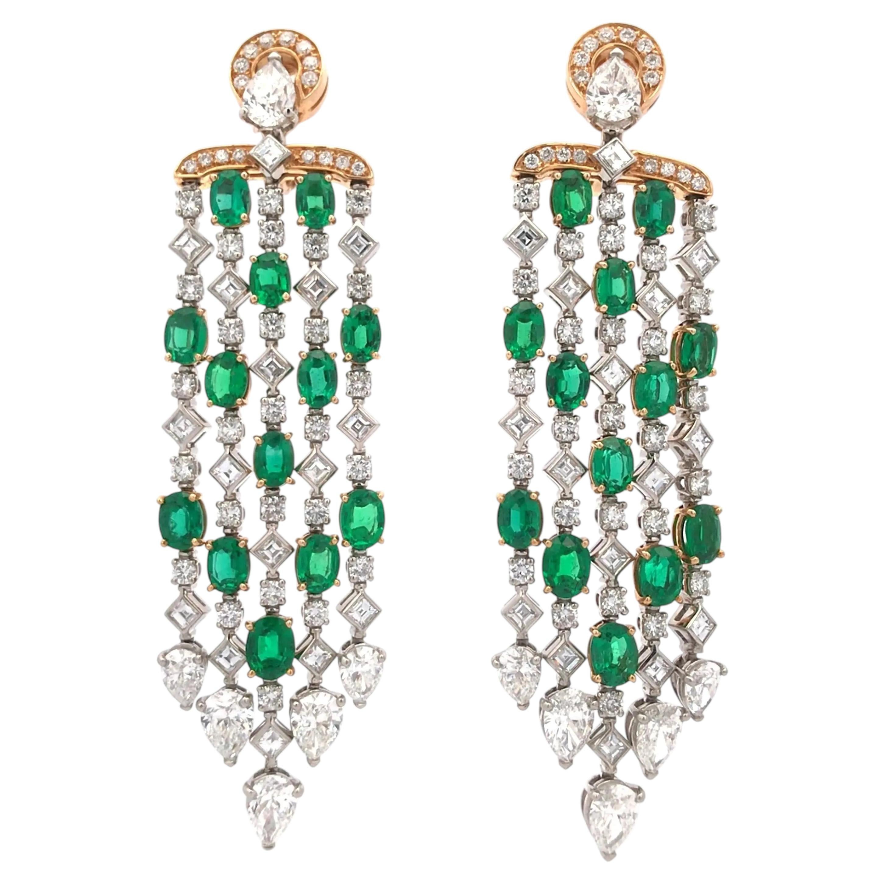 Bvlgari 18K Gold Emerald Diamond Drop Earrings, Late 20th Century For Sale