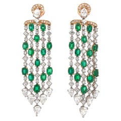 Bvlgari 18K Gold Emerald Diamond Drop Earrings, Late 20th Century