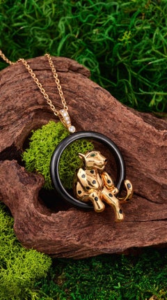 Cartier, 18K Gold Ceramic Panthere Pendant Necklace