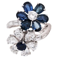 Bvlgari, Platinum Sapphire Diamond Flower Bypass Ring
