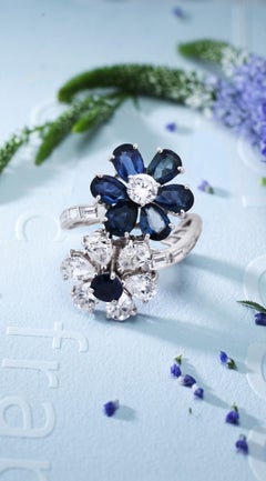 Bvlgari, Platinum Sapphire Diamond Flower Bypass Ring