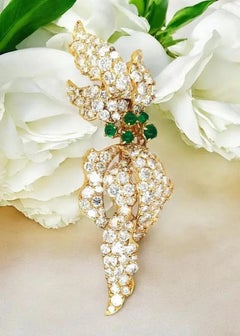 Cartier, 18K Gold Emerald Diamond Flower Brooch