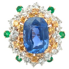 18K Gold 7.30ct Ceylon no-heat Sapphire Emerald Diamond Ring, AGL