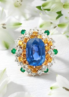 18K Gold 7.30ct Ceylon no-heat Sapphire Emerald Diamond Ring, AGL
