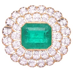 Buccellati, 18K Gold Emerald Diamond Brooch, Guild, GIA