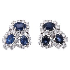 18K Gold Kashmir Unheated Sapphire Diamond Earrings, GIA