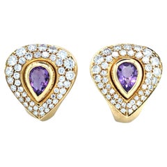 Cartier, 18K Gold Amethyst Diamond Earrings