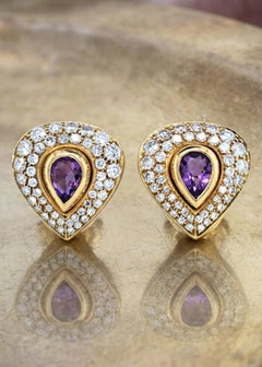 Cartier, 18K Gold Amethyst Diamond Earrings