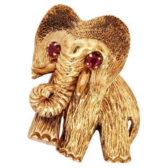 French 18K Gold Elephant Brooch