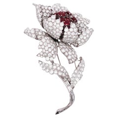 Harry Winston, Platinum Ruby Diamond Flower Brooch, GIA, Evaluation
