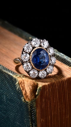 18K Gold 5.26ct Ceylon unheated Sapphire Diamond Ring, GRS