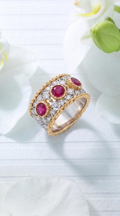 Gianmaria Buccellati 18K Gold Ruby Diamond Ring, Late 20th Century