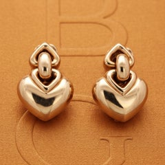 Bvlgari 18K Yellow Gold Doppio Cuore Drop Earrings, Late 20th Century