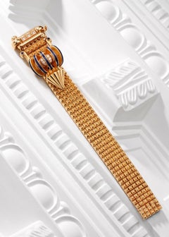 Bracelet Mauboussin à maillons en or jaune 18 carats, saphir et diamants, style rétro