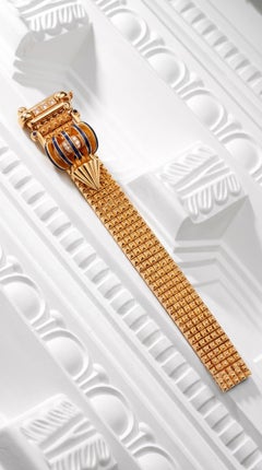 Bracelet Mauboussin à maillons en or jaune 18 carats, saphir et diamants, style rétro